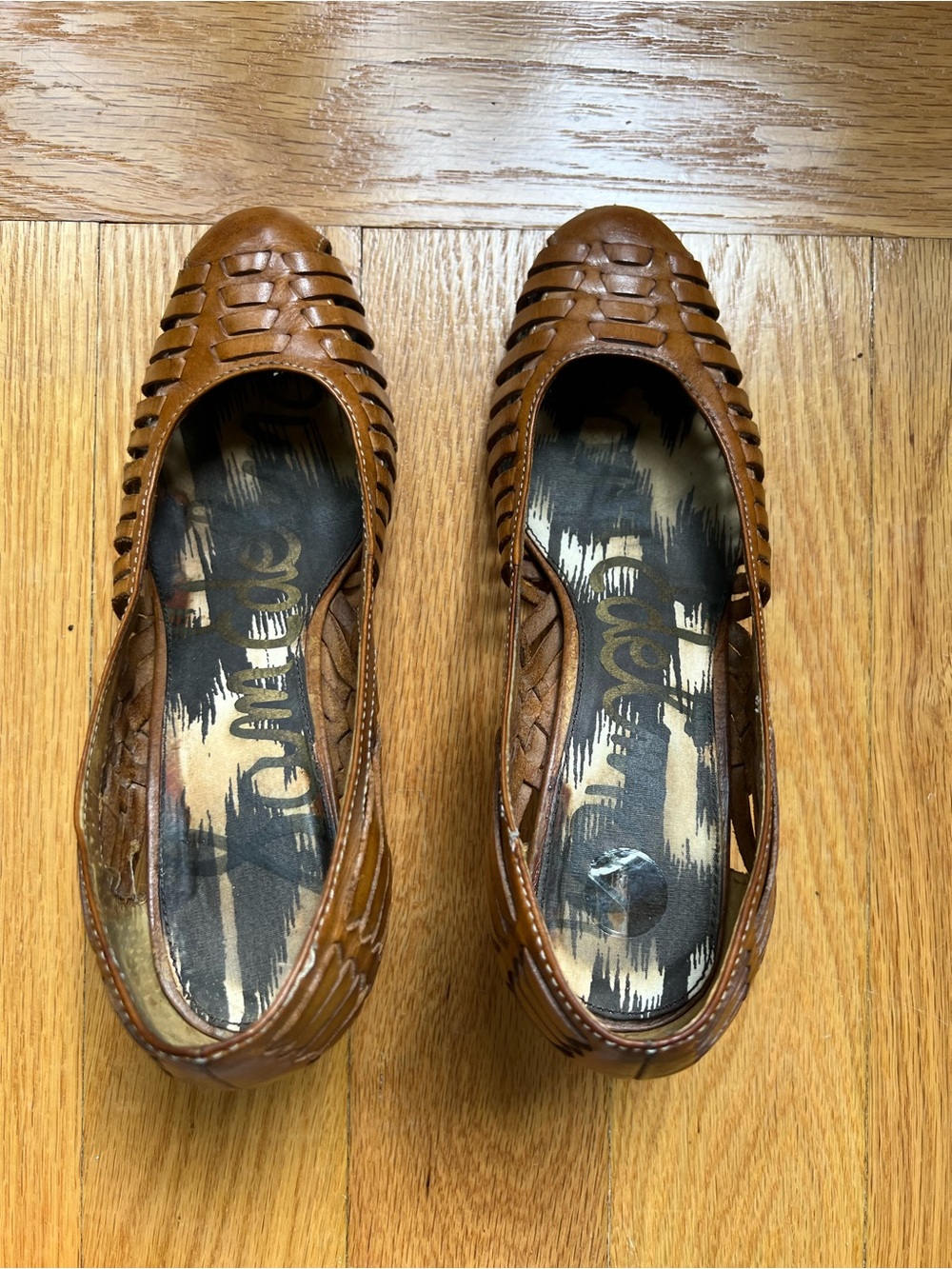 Sam Edelman Leather Woven Kitten Heels Vintage 70s Style Size 6.5